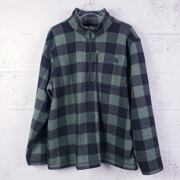 The North Face Other - The North Face Green Black Buffalo Check Quarter Zip Pullover Sweater Size XL